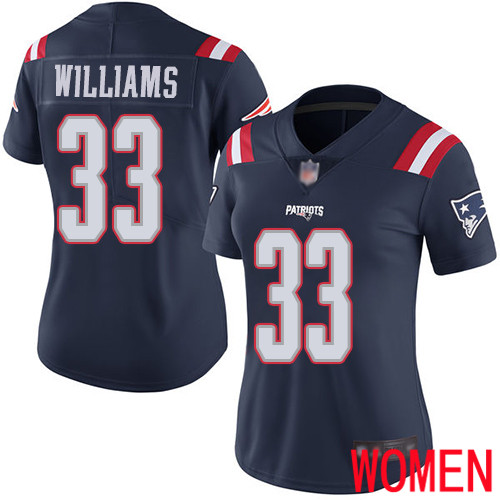 New England Patriots Football #33 Rush Vapor Limited Navy Blue Women Joejuan Williams NFL Jersey
